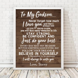 Personalized Godson Print | Godchildren Gift | Personalized Gift | Heartfelt Gift | Rustic Print | Personalized Gift From Godparents