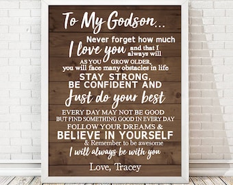 Personalized Godson Print | Godchildren Gift | Personalized Gift | Heartfelt Gift | Rustic Print | Personalized Gift From Godparents