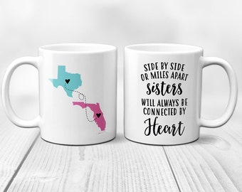 Sisters Will Always Be Connected At Heart Mug | Two State Sisters Mug | Gift Wrap Included | Gift For Sister | Gift For Her | Sister Present