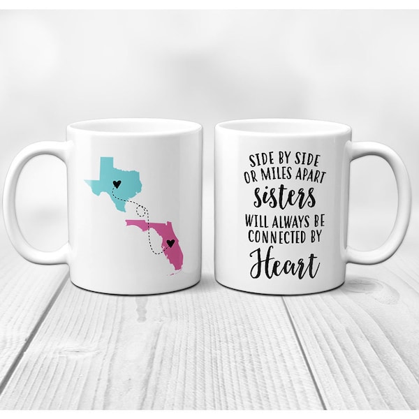 Sisters Will Always Be Connected At Heart Mug | Two State Sisters Mug | Gift Wrap Included | Gift For Sister | Gift For Her | Sister Present