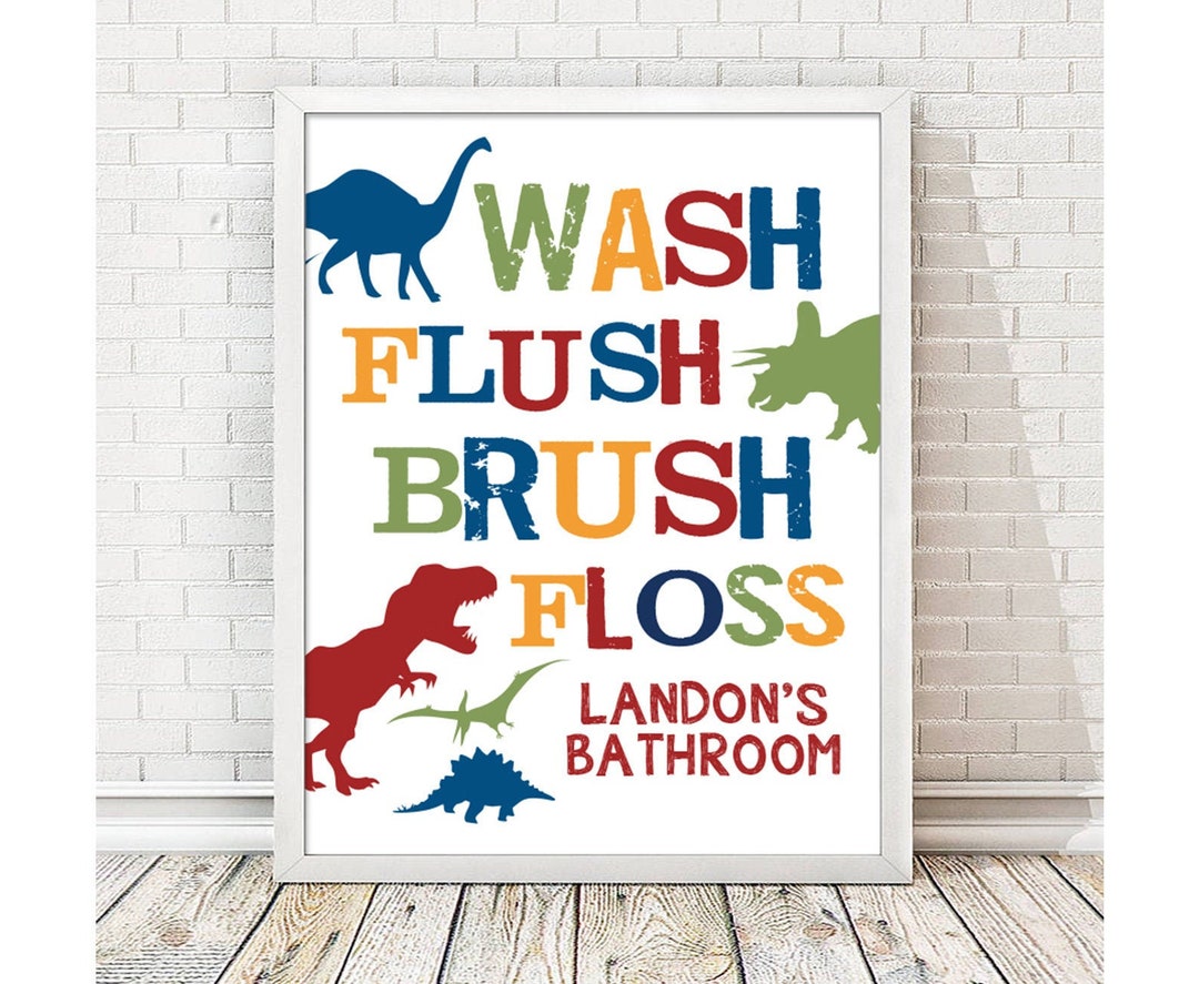 Dinosaur Bathroom Art Print Bathroom Sign Kids Bathroom Bathroom Art