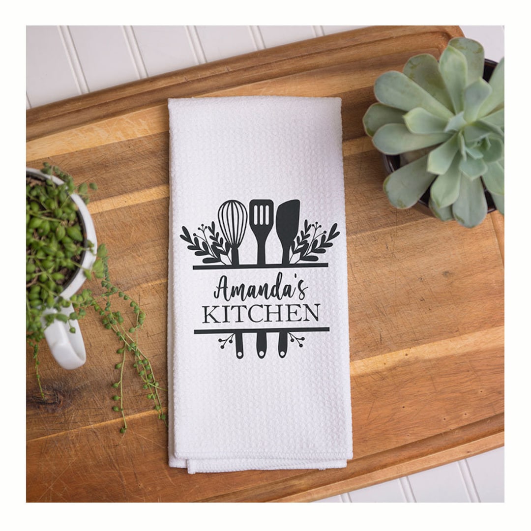 Custom Waffle Weave Dish Towel Personalized Kitchen Towel Housewarming