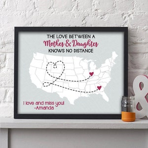 Two State Mother Daughter Print | Gift For Mom | Mother&#39;s Day Gift | Long Distance Map Gift | Unique Mom Gift | Gift for Daughter