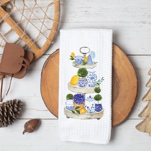Lemon Tier Tray Towel | Chinoiserie Kitchen Towel | Blue White Kitchen Decor | Summer Kitchen Decor | Housewarming