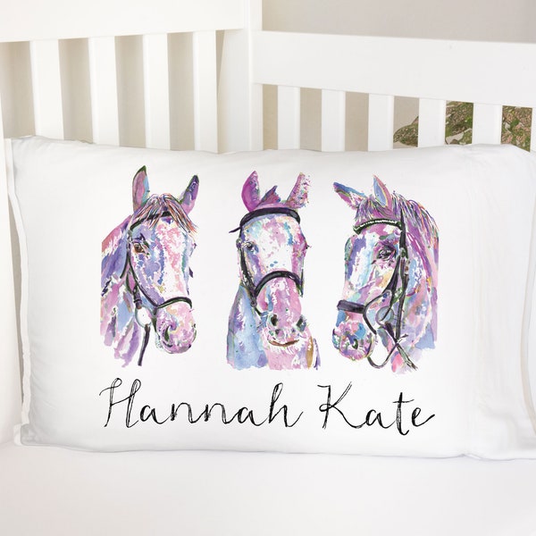 Horse Trio Personalized Standard Pillowcase | Equine Pastel Teen Pillow Cover | Girl Room Decor | Nursery Decor