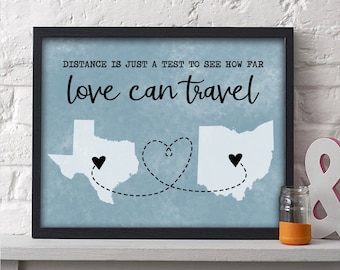 Personalized Two State Map Print | Long Distance Map Gift | Unique Friend Gift | Personalized Going Away | Best Friend Gift