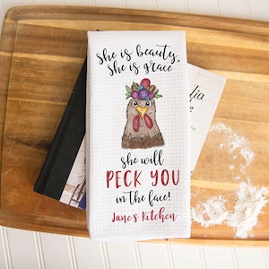 Personalized She Will Peck You Chicken Towel, Gift For Her, Chicken Lady Towel, Chicken Farmer Gift, Chicken Mom Gift