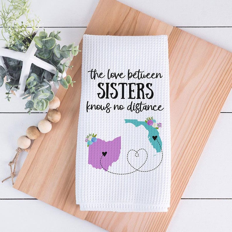 Two State Sisters Dish Towel | Long Distance Love, Personalized Kitchen Gift Bild 2