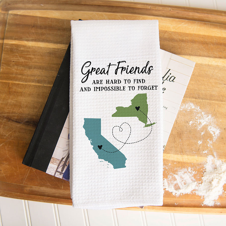 Long Distance Two State Friends Dish Towel | Personalized Kitchen Towel | Going Away Gift | Personalized Dish Towel | Gift For Friend