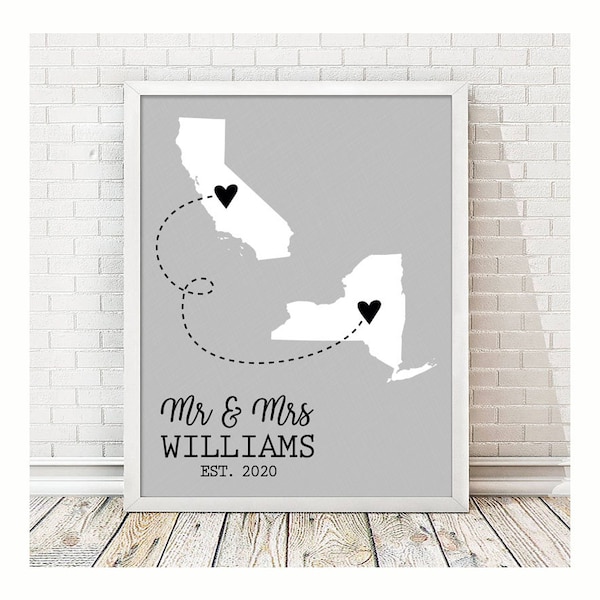 Mr. And Mrs. Two State Print | Personalized Wedding Gift | Personalized Gift | Anniversary Gift | Couple Gift | Personalized Two State Print