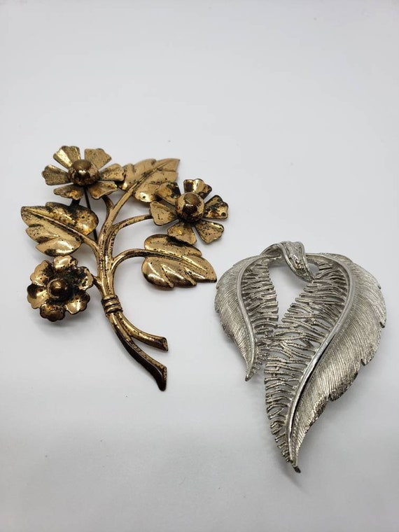 Vintage Brooches Vintage Gold Floral Brooch vintage Silver Leaf
