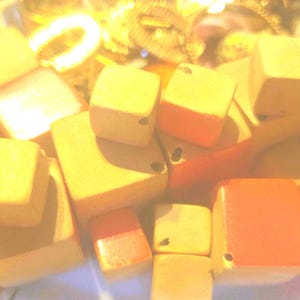 Handpainted Wood Box Beads, Orange Accent, Upcycled Jewelry