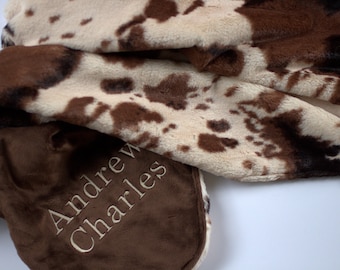 Minky Baby Boy or Girl Blanket Personalized, Pony/Cowhide Nursery Bedding, Personalized Western Minky Blanket, Baby Blanket