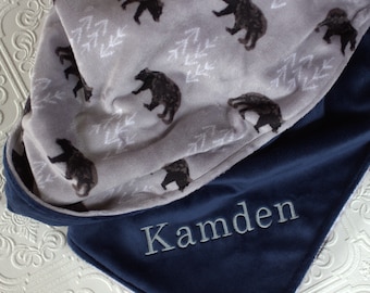 Baby Blanket Personalized, Baby Blanket with Name, Bear Baby Blanket, Personalized Bear Baby Blanket, Personalized Minky Blanket