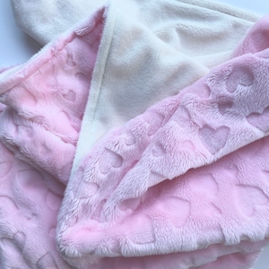 Personalized Baby Girl Blanket, Minky Baby Blanket, Baby Girl Minky Blanket, Monogrammed Blanket, Blush Pink Hearts on Ivory Baby Blanket