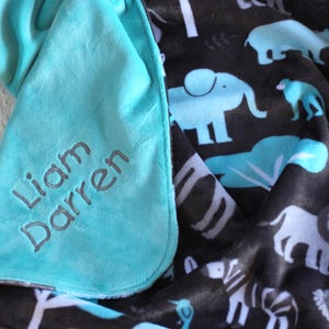 Personalized Minky Baby Blanket, Baby Girl or Boy blanket, Baby Blanket, Monogrammed Blanket, Jungle Animals, Gray Minky, Baby Shower Gift