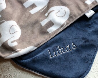 Baby Blanket, Personalized Baby Blanket, Baby Girl or Boy blanket, Grey Elephants Minky Blanket, Baby Name Blanket, Baby Shower Gift