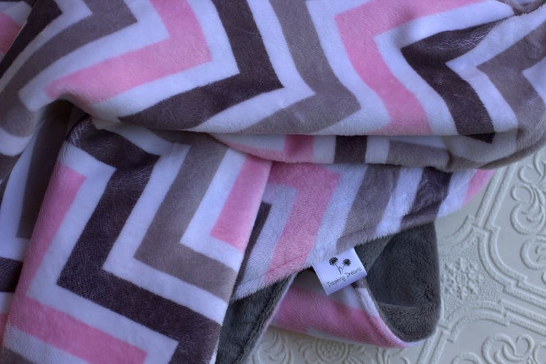 Personalized Baby Blanket, Minky Baby Blanket, Baby Girl blanket or lovey, Pink and Grey Chevron Blanket , Monogrammed Baby Blanket image 5