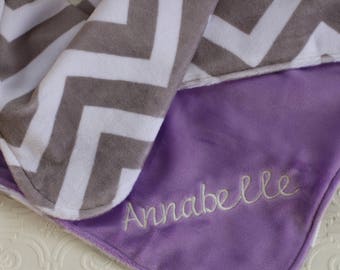 Baby Girl Blanket Personalized, Baby Blanket with Name, Baby Girl Gift, Personalized Chevron Baby Blanket , Personalized Minky Blanket