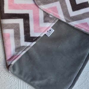 Personalized Baby Blanket, Minky Baby Blanket, Baby Girl blanket or lovey, Pink and Grey Chevron Blanket , Monogrammed Baby Blanket image 2