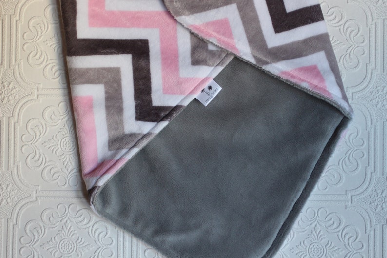 Personalized Baby Blanket, Minky Baby Blanket, Baby Girl blanket or lovey, Pink and Grey Chevron Blanket , Monogrammed Baby Blanket image 2