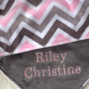 Personalized Baby Blanket, Minky Baby Blanket, Baby Girl blanket or lovey, Pink and Grey Chevron Blanket , Monogrammed Baby Blanket image 8