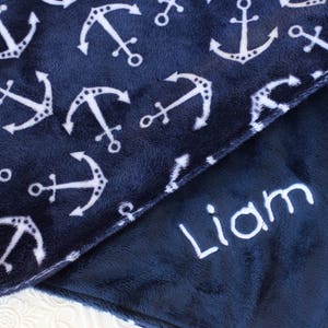 Baby Blanket, Personalized Blanket with Name, Anchor Baby Blanket, Personalized Nautical Baby Blanket Gift, Personalized Minky Blanket
