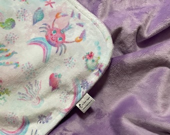 Personalized Ocean-Themed Minky Blanket, Pink/Purple Minky Blanket, Crabs, Octopus, Ocean Fish, Sea Horse, Baby Blanket, Personalized Baby