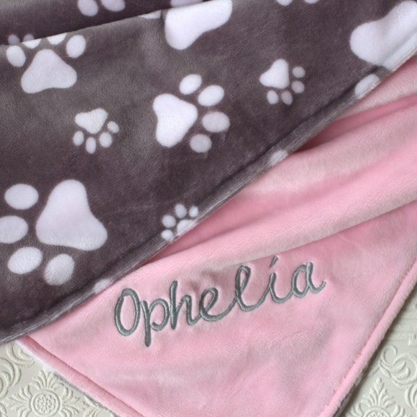 Baby Girl Blanket Personalized, Baby Blanket with Name, Dog Paw Print Baby Blanket, Personalized Puppy Baby Blanket , Holiday Pet Blanket