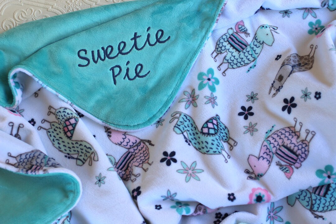 Llama Baby Blanket, Personalized Baby Girl Blanket With Name, Minky