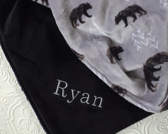 Bear Baby Blanket Personalized, Baby Blanket with Name, Bear Baby Blanket, Personalized Bear Baby Blanket, Personalized Minky Blanket, Gift
