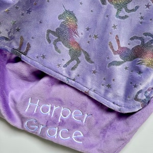 Personalized Fairytale Minky Blanket, Blush Pink/Purple, Unicorn Minky Blanket