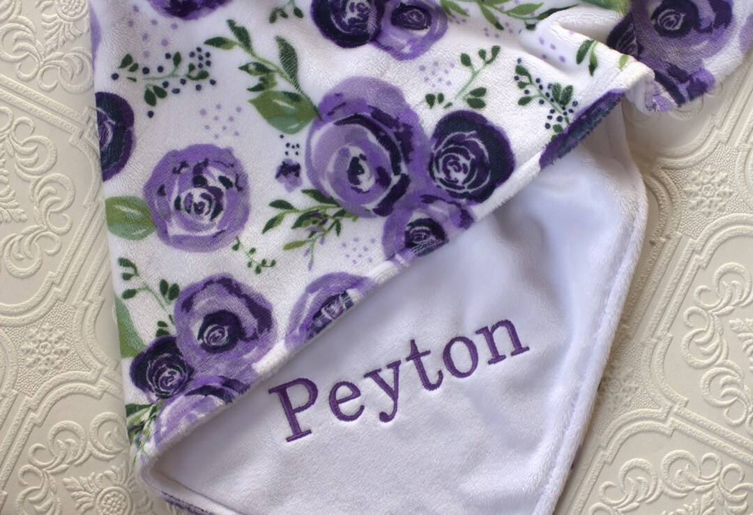 Personalized Baby Blanket, Rose Baby Blanket, Baby Girl Minky Blanket