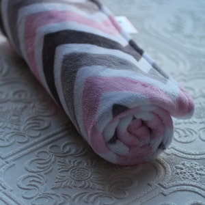 Personalized Baby Blanket, Minky Baby Blanket, Baby Girl blanket or lovey, Pink and Grey Chevron Blanket , Monogrammed Baby Blanket image 7