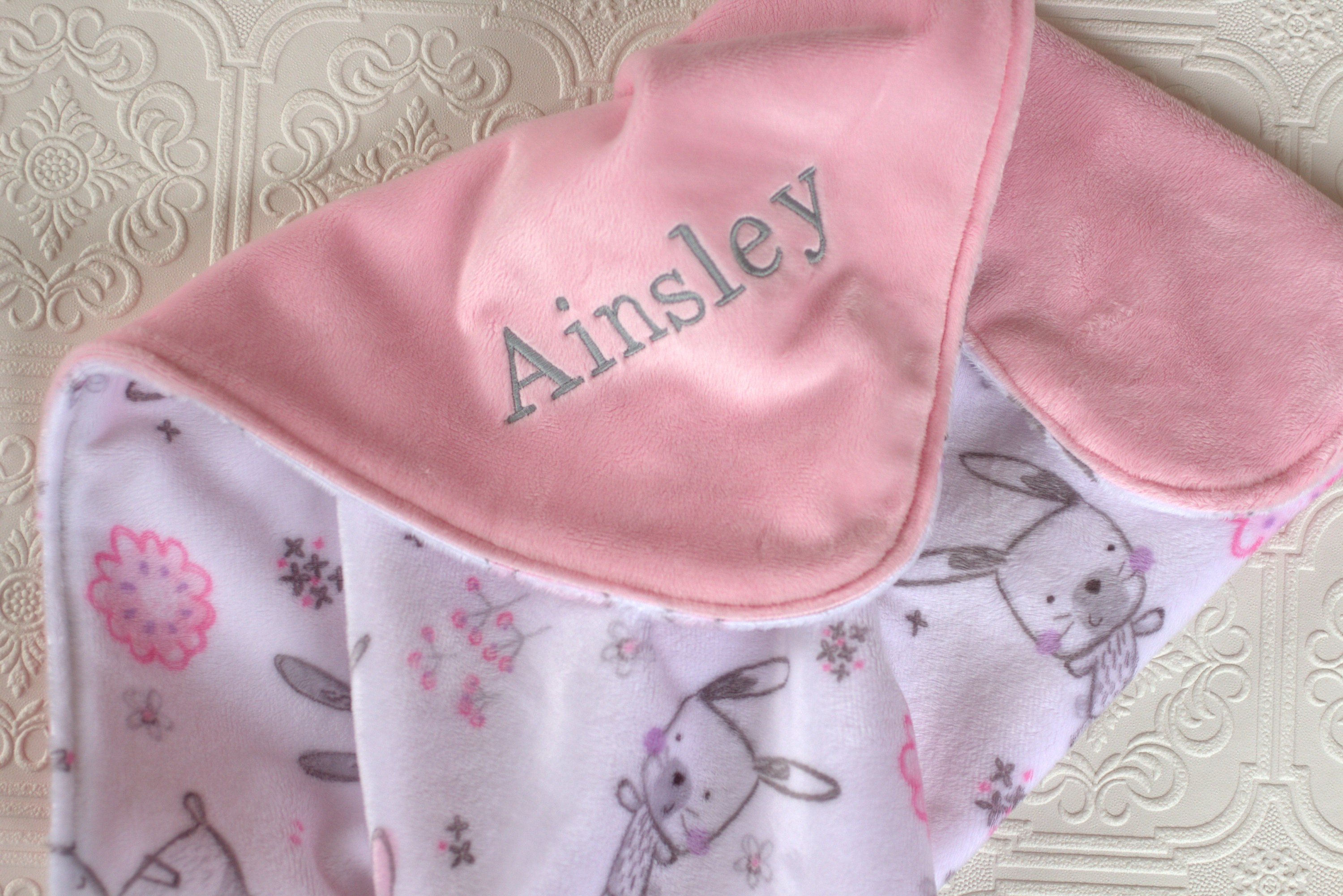 Personalized Gift Baby Girl Blanket with Name Pink Bunny Etsy