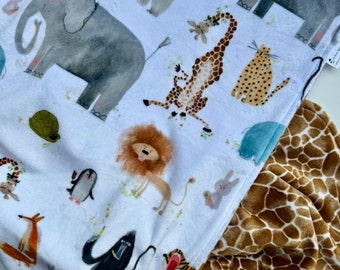 Personalized Zoo Animal Minky Baby Blanket: Giraffe Print