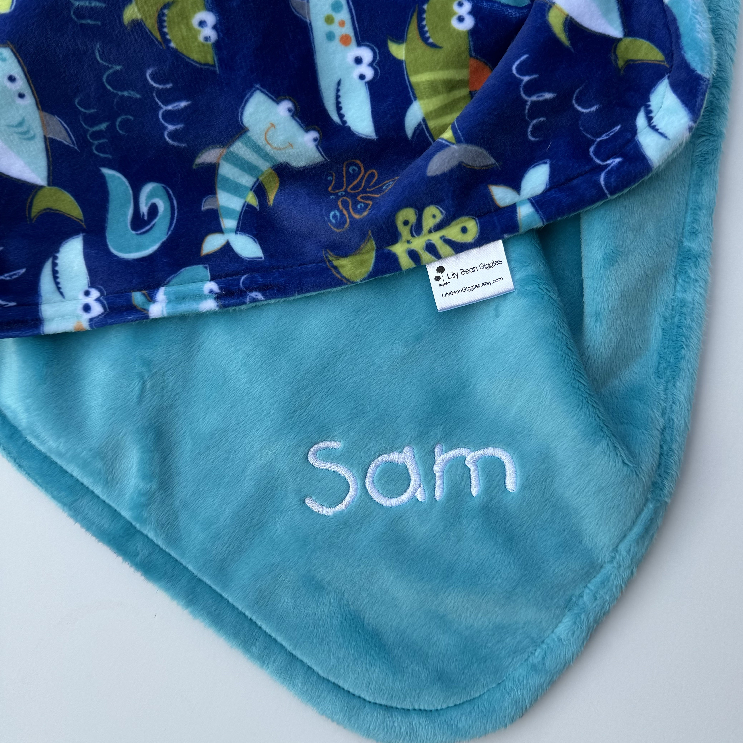 Personalized Ocean themed Minky Blanket Shark Minky Blanket Baby