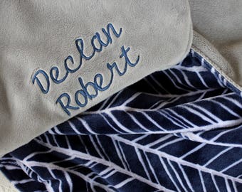 Baby Blankets,  Personalized Baby Blanket with Name, Navy Herringbone Baby Blanket, Personalized Baby Blanket, Minky Blanket, Baby Gift