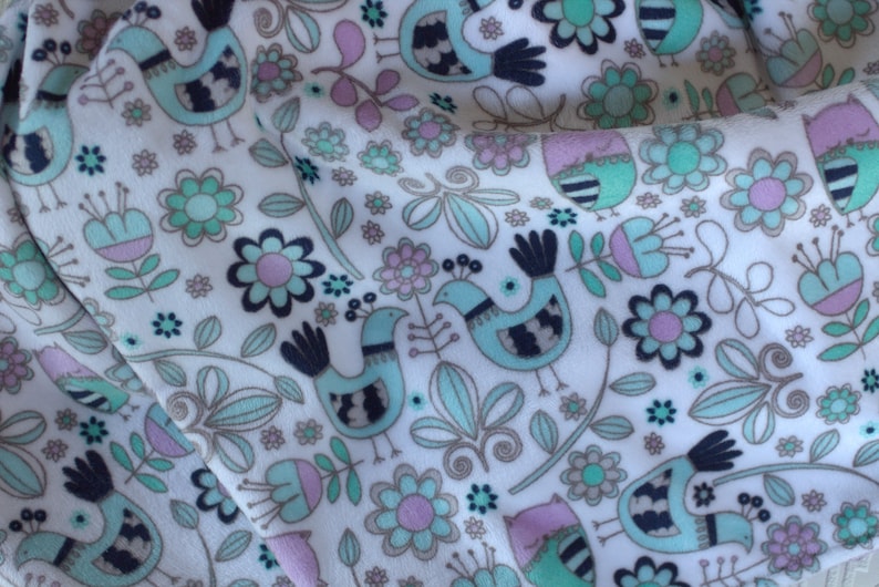 Baby Blanket Baby Girl Blanket Newborn Baby Girl Gift Owls Birds Flowers Monogrammed Blanket Personalized Minky Baby Blanket