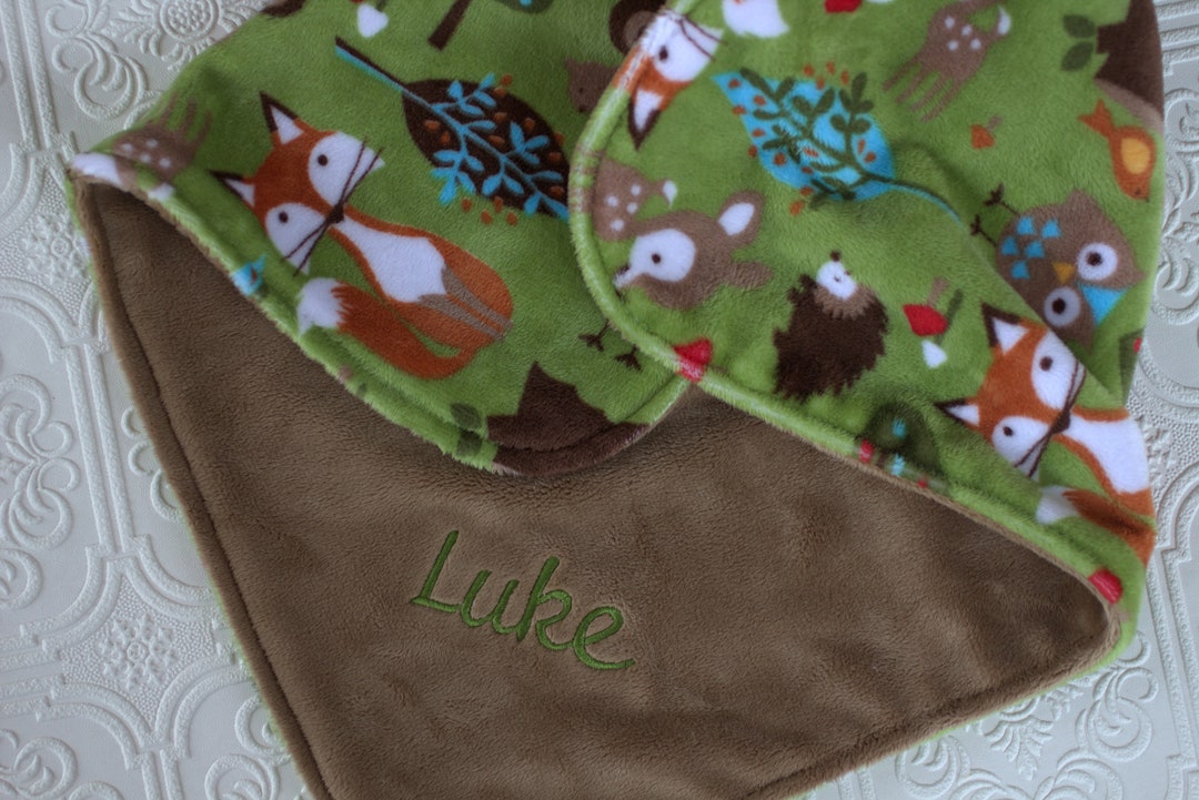 Baby Blankets, Personalized Baby Blanket With Name, Minky Woodland