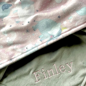 Minky Baby Blanket, Elephants/Clouds/Rainbow, Yellow/Grey Minky,