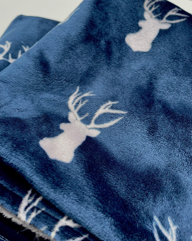 Personalized Baby Boy Blanket with Name, Navy Deer Minky Baby Blanket, Personalized Baby Blanket, Woodland Animals Minky Blanket, Baby Gift image 9