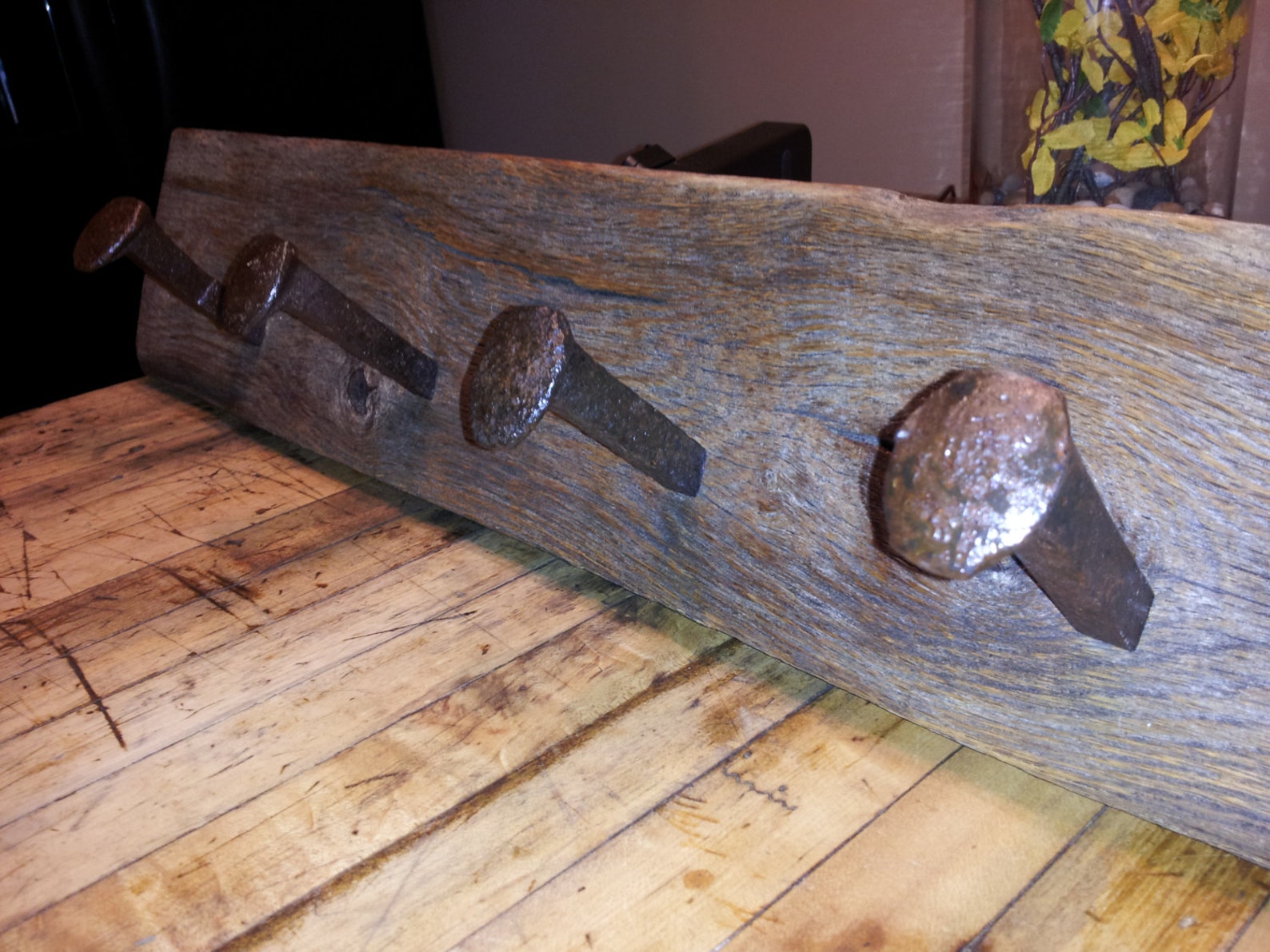 Railroad spike barn wood wall mount coat rack Etsy