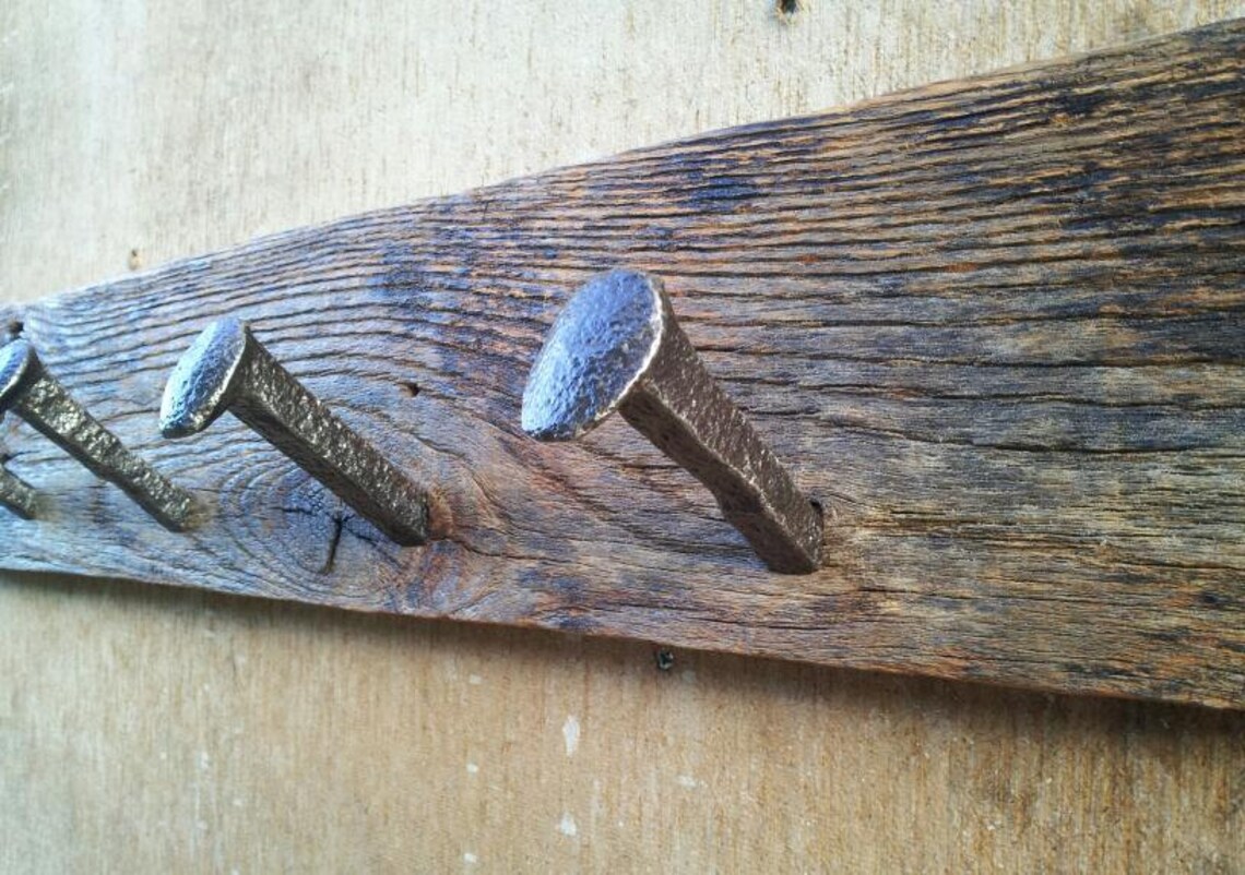 Railroad spike barn wood wall mount coat rack Etsy