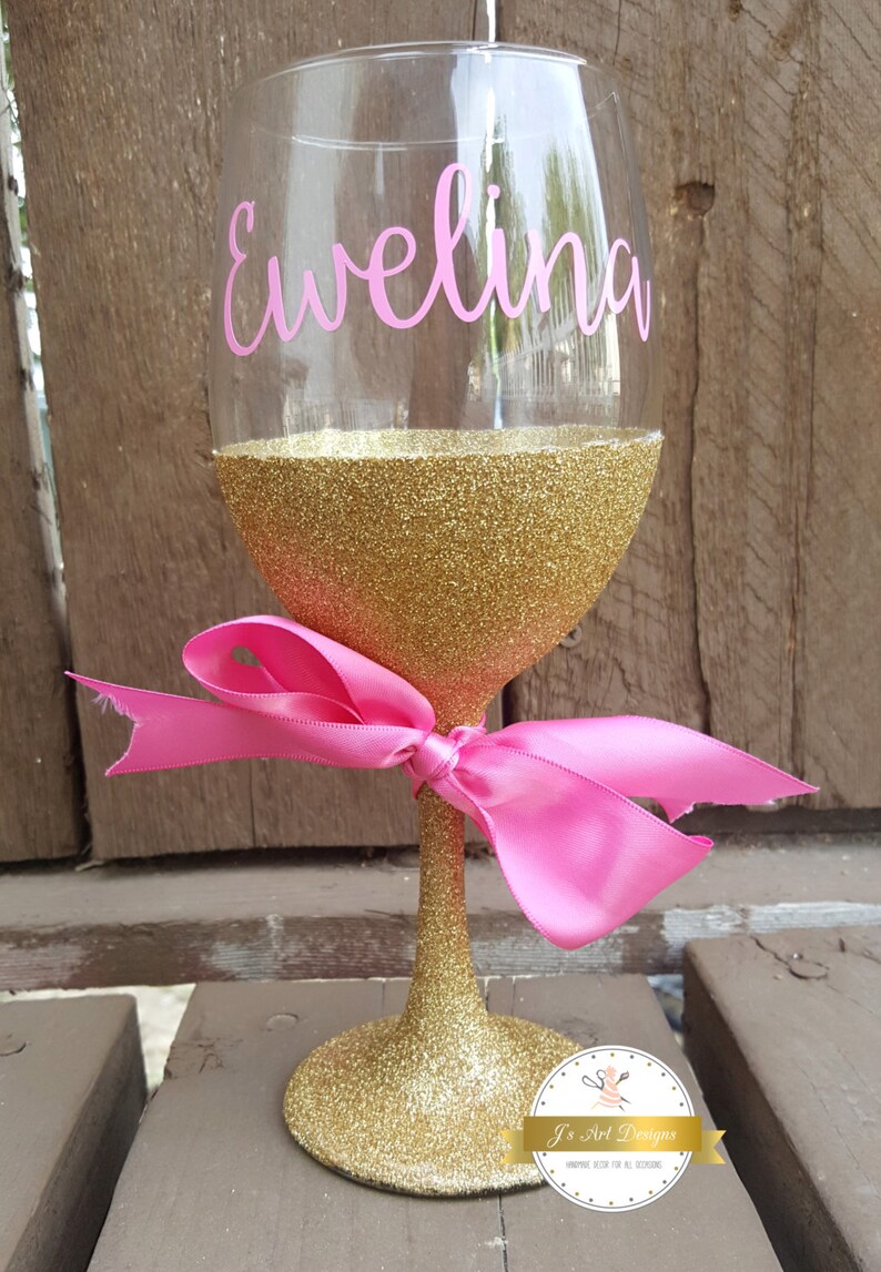 Glitter Dipped Wine Glass Personalized wine glass Glitter Etsy