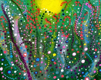 WILDFLOWER JEWELS Abstract Painting: Bright Feelings, Coral Bells, Sunshine 12x12 acrylic on canvas
