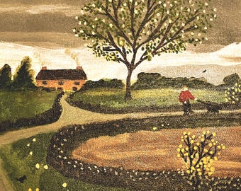Spring Cottage Canvas Print: Earth Tone Country Panorama