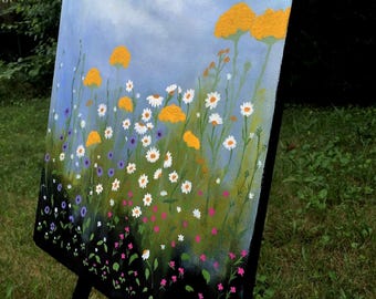 WILDFLOWER MEADOW Original Daisy Acrylic Art (20x20 in.) Cottage core