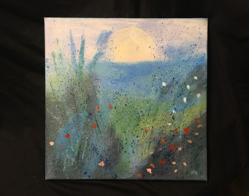 SPRING ABSTRACT Original 12 x 12 canvas renewal of fertility in Spring blue and green Earthly productivity Free Shipping