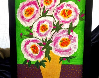 Floral Abstract Painting: Berries 'n' Cream, Black Wood Frame (8 x 10)